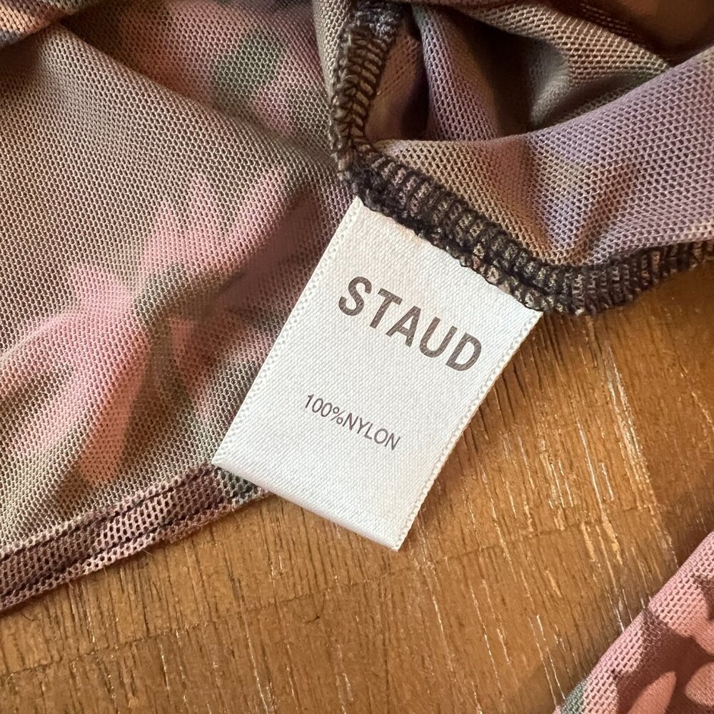 STAUD nylon floral cropped top with bell sleeve and pearl button detail - size s - Picture 6 of 7